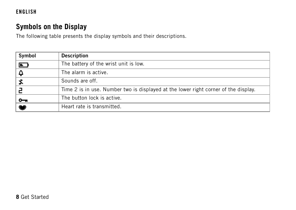Symbols on the display | POLAR FT40TM User Manual | Page 8 / 38