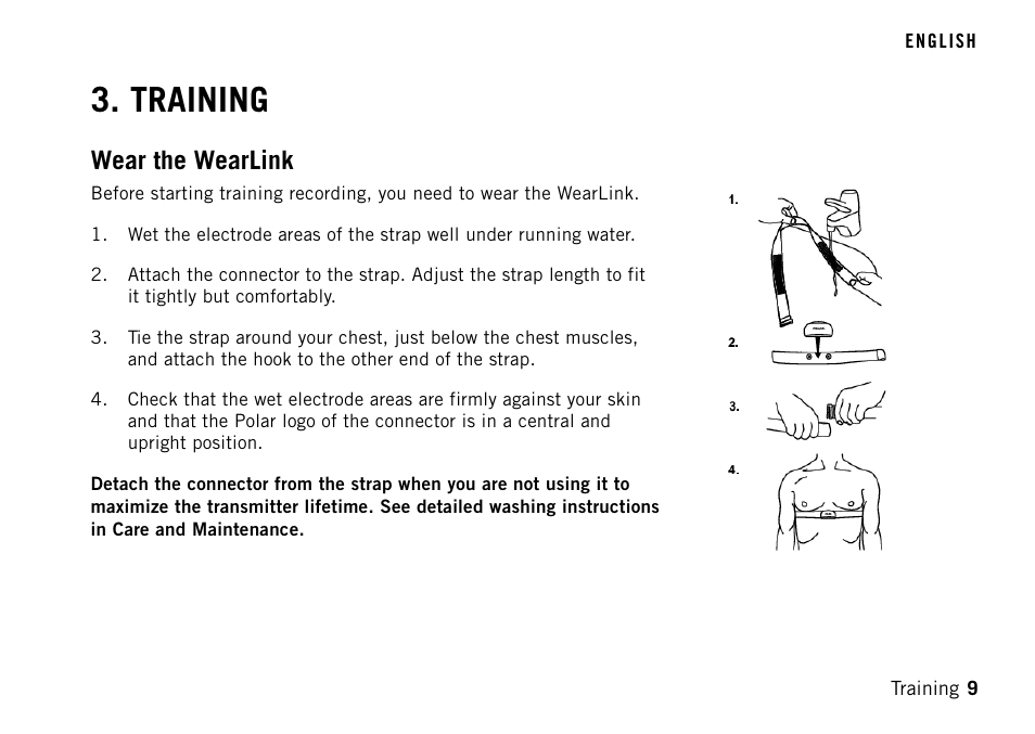 Training, Wear the wearlink | POLAR FT40TM User Manual | Page 9 / 38