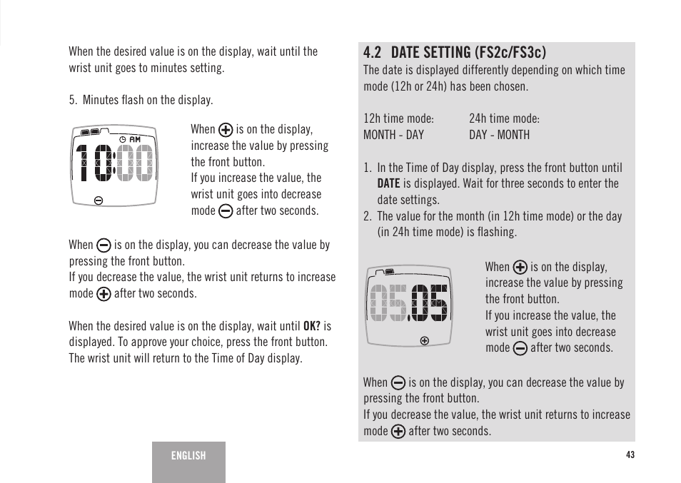 2 date setting (fs2c/fs3c) | POLAR FS3c User Manual | Page 14 / 26