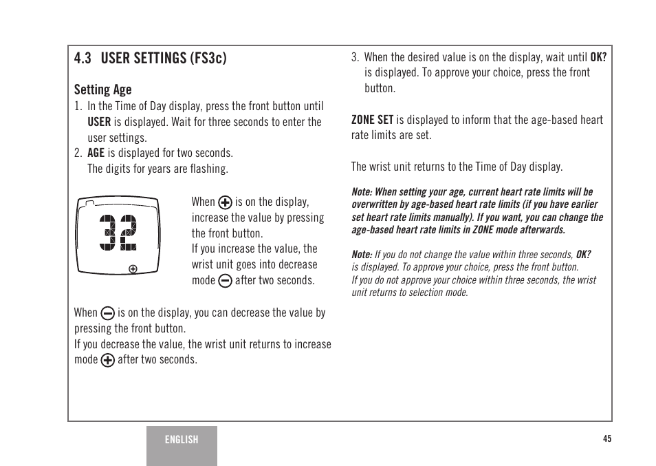 3 user settings (fs3c) | POLAR FS3c User Manual | Page 16 / 26