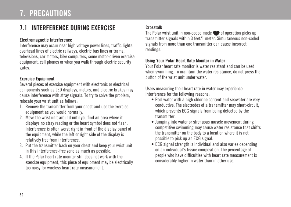 Precautions, 1 interference during exercise | POLAR FS3c User Manual | Page 21 / 26