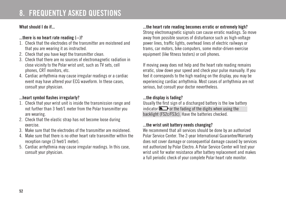 Frequently asked questions | POLAR FS3c User Manual | Page 23 / 26