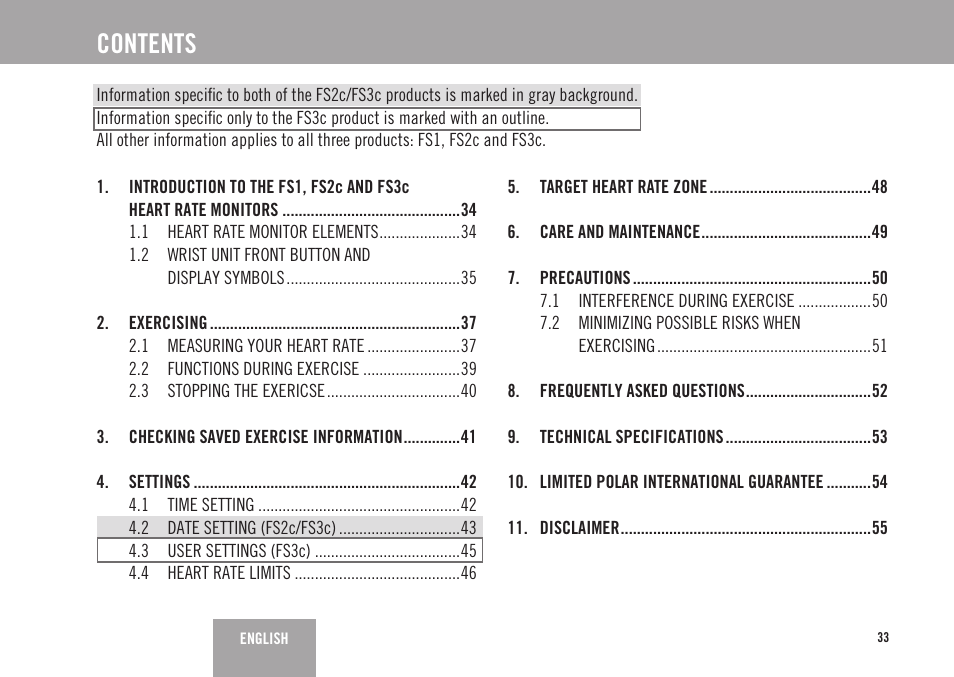 POLAR FS3c User Manual | Page 4 / 26