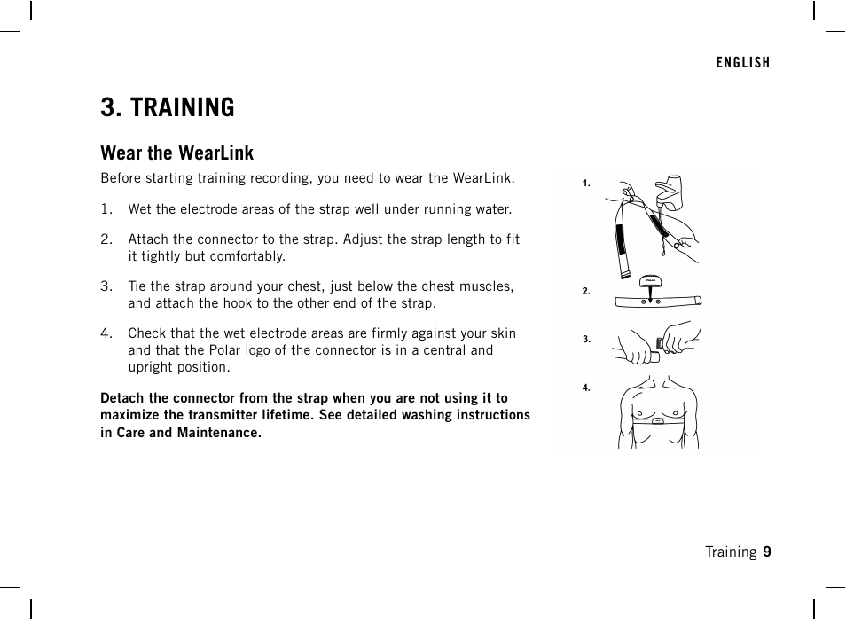 Training, Wear the wearlink | POLAR FT40 User Manual | Page 10 / 38