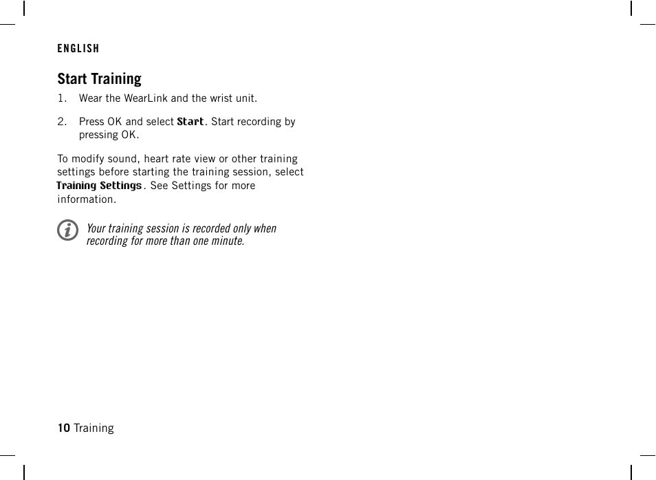 Start training | POLAR FT40 User Manual | Page 11 / 38