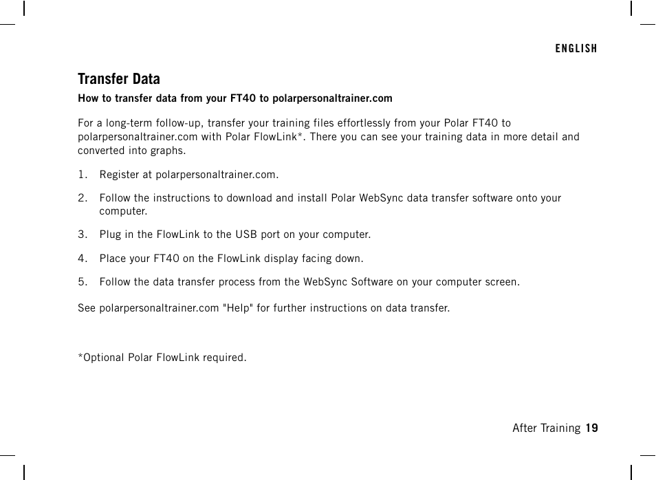 Transfer data | POLAR FT40 User Manual | Page 20 / 38