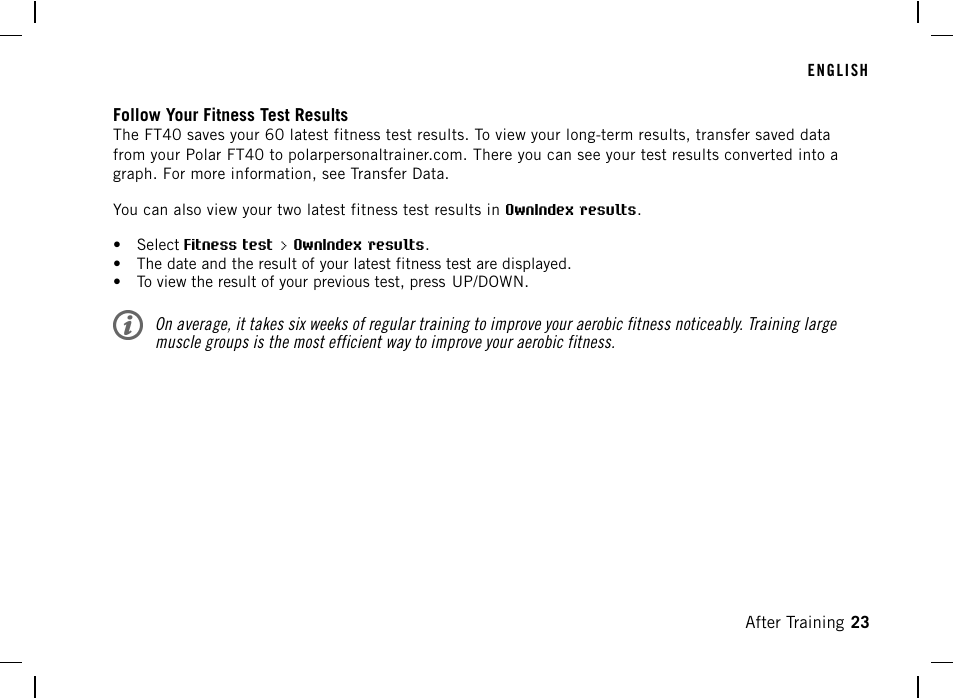 Follow your fitness test results | POLAR FT40 User Manual | Page 24 / 38