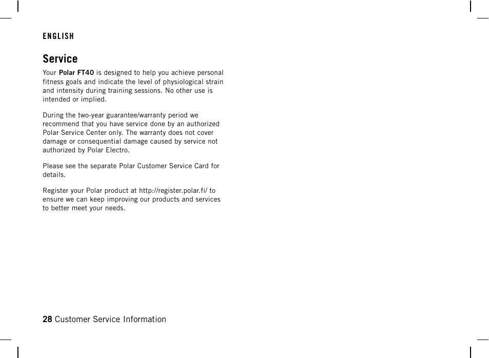 Service | POLAR FT40 User Manual | Page 29 / 38