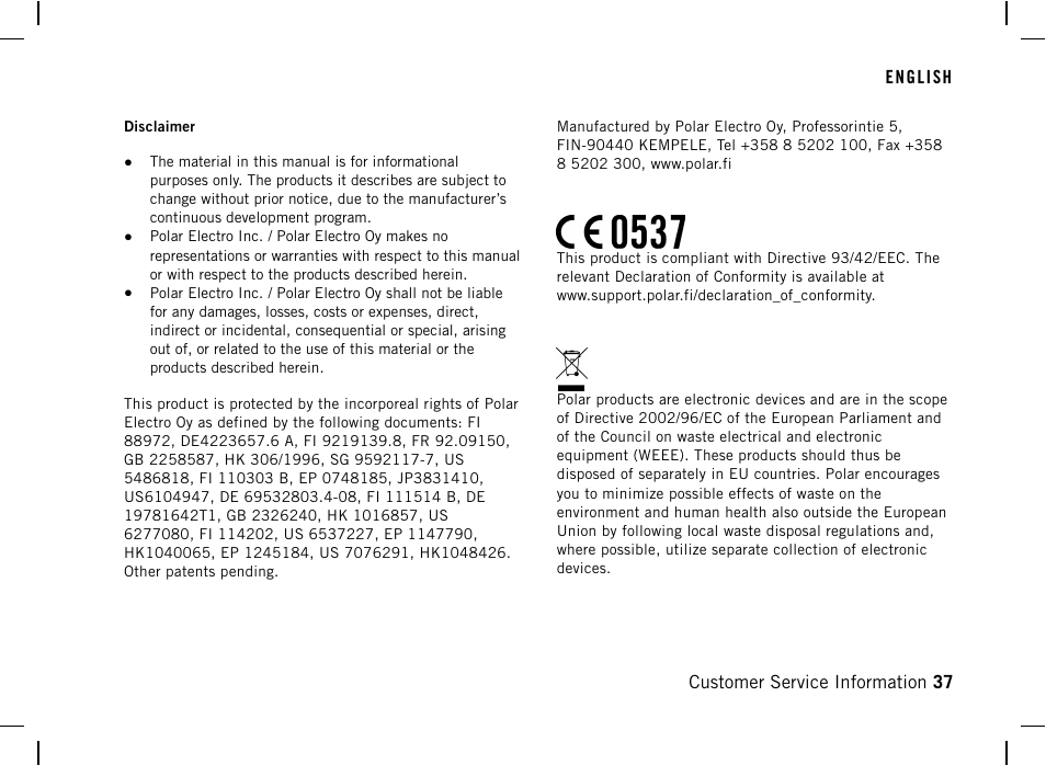 POLAR FT40 User Manual | Page 38 / 38