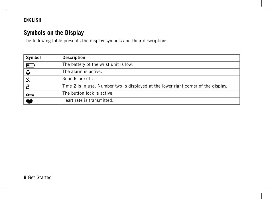 Symbols on the display | POLAR FT40 User Manual | Page 9 / 38