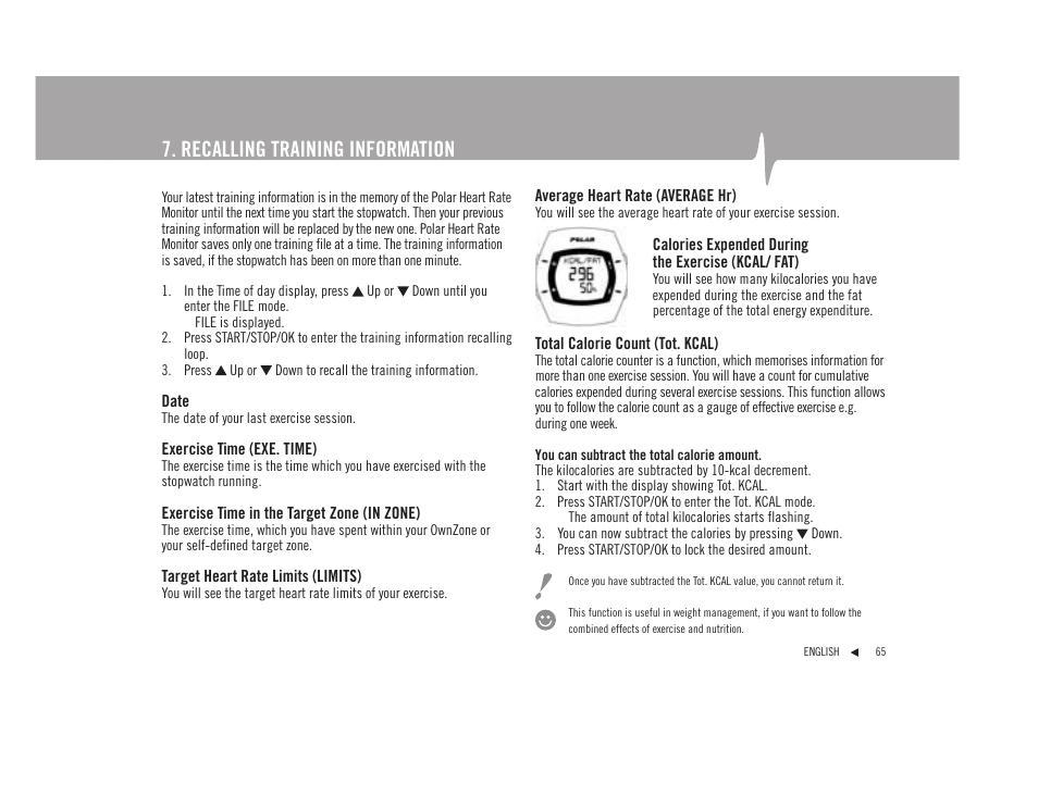 Recalling training information | POLAR F92tiTM User Manual | Page 24 / 40