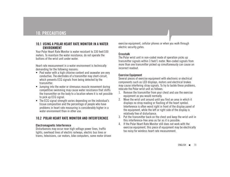 Precautions | POLAR F92tiTM User Manual | Page 32 / 40