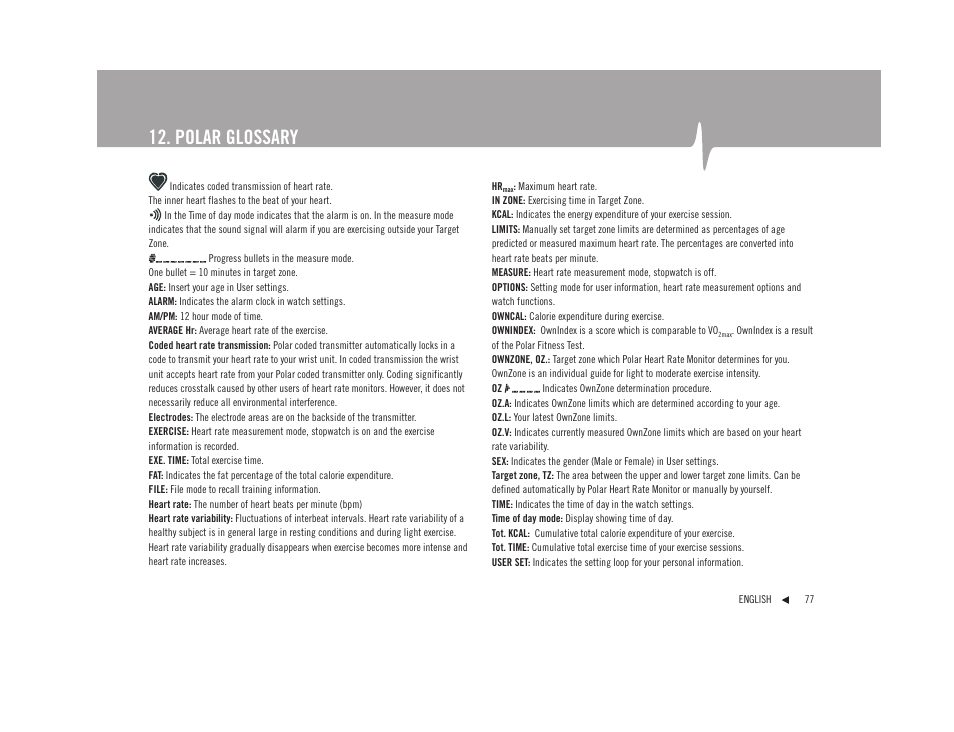 Polar glossary | POLAR F92tiTM User Manual | Page 36 / 40