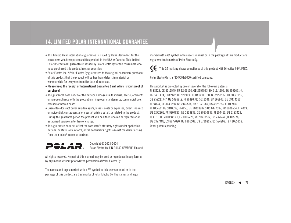 Limited polar international guarantee | POLAR F92tiTM User Manual | Page 38 / 40