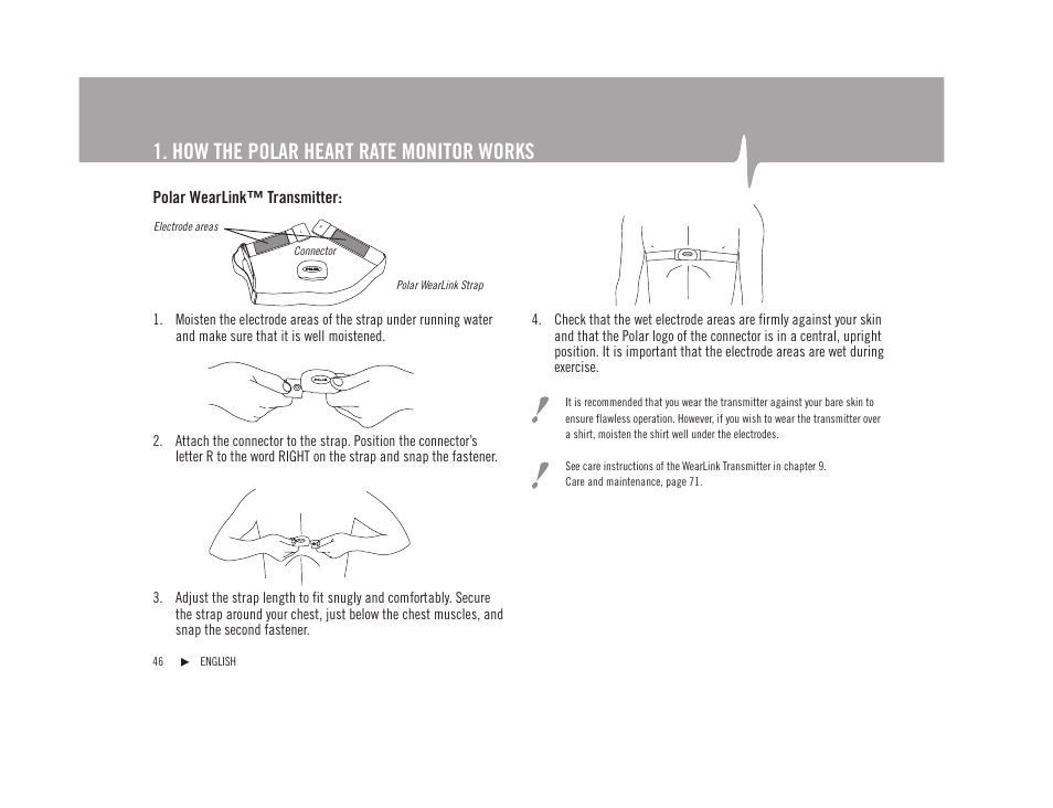 How the polar heart rate monitor works, Polar wearlink™ transmitter | POLAR F92tiTM User Manual | Page 5 / 40