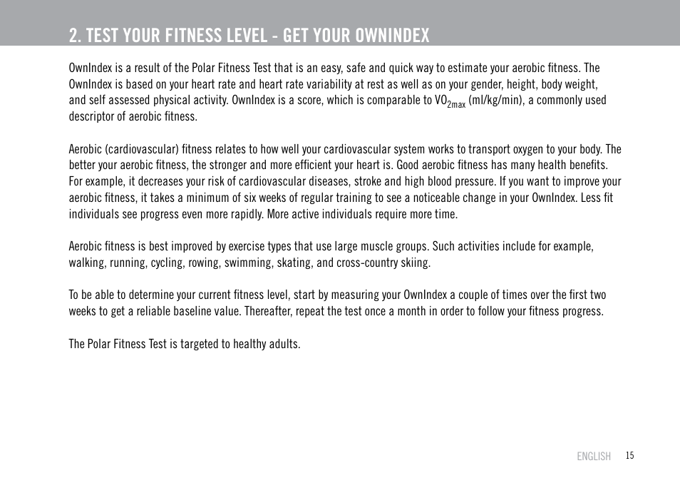 Test your fitness level - get your ownindex | POLAR F55 User Manual | Page 13 / 98