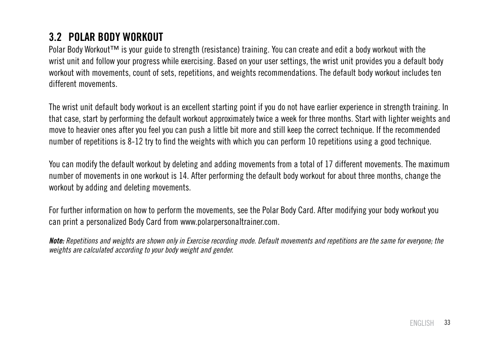 2 polar body workout | POLAR F55 User Manual | Page 31 / 98