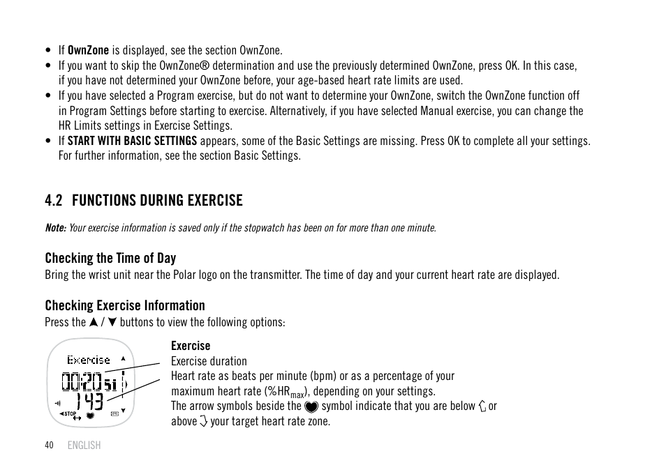 2 functions during exercise | POLAR F55 User Manual | Page 38 / 98