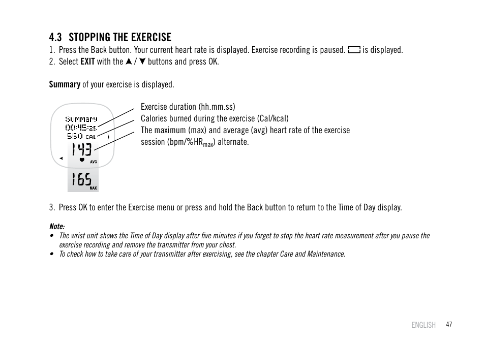 3 stopping the exercise | POLAR F55 User Manual | Page 45 / 98