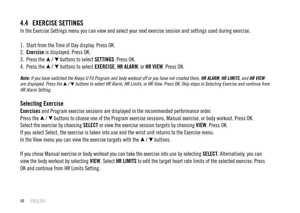 4 exercise settings | POLAR F55 User Manual | Page 46 / 98