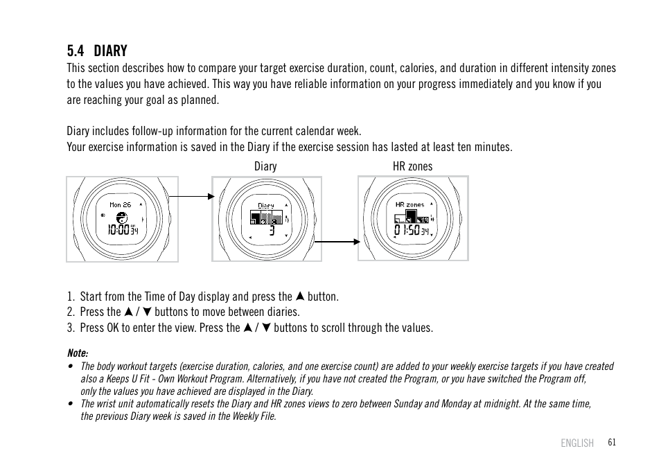 4 diary | POLAR F55 User Manual | Page 59 / 98