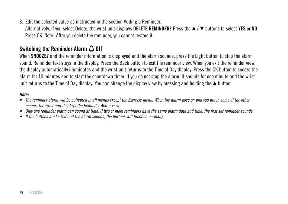 Switching the reminder alarm off | POLAR F55 User Manual | Page 76 / 98