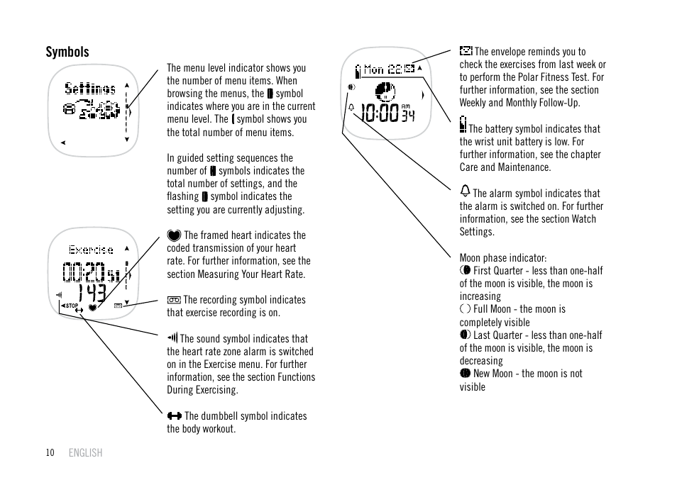 Symbols | POLAR F55 User Manual | Page 8 / 98