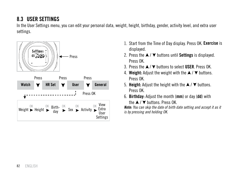 3 user settings | POLAR F55 User Manual | Page 80 / 98