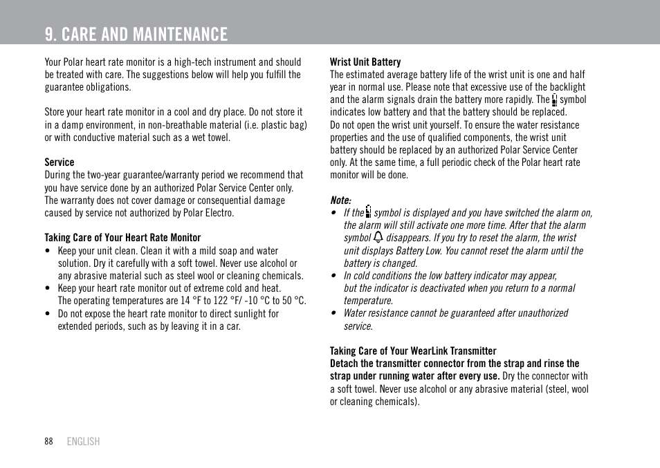 Care and maintenance | POLAR F55 User Manual | Page 86 / 98