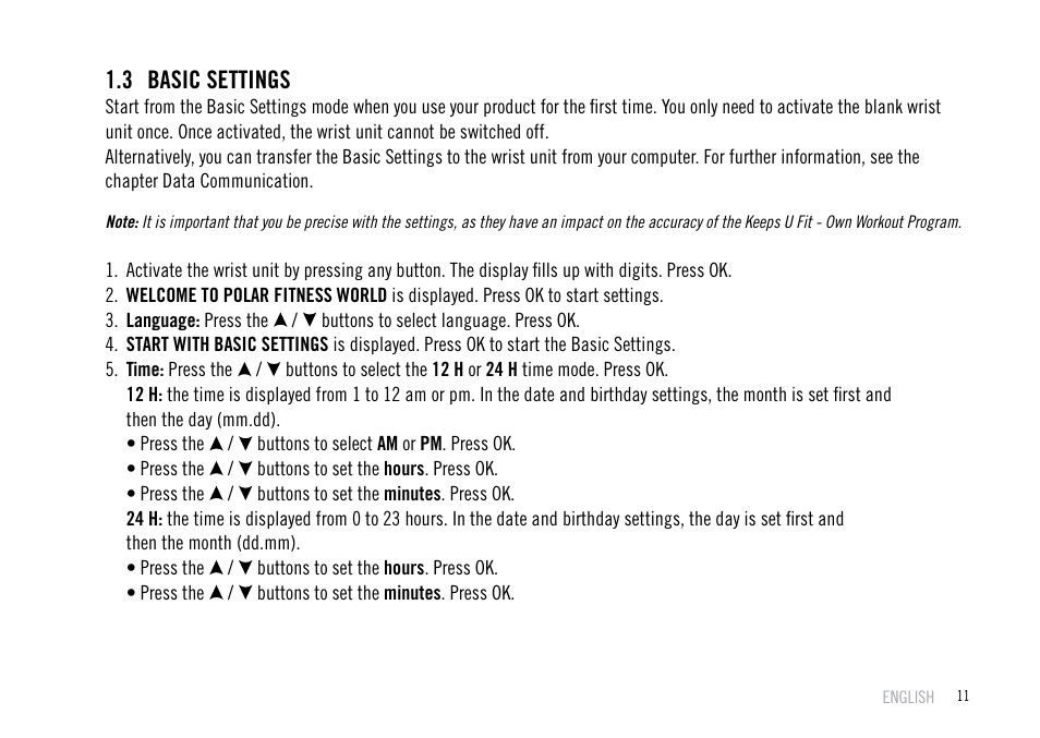 3 basic settings | POLAR F55 User Manual | Page 9 / 98