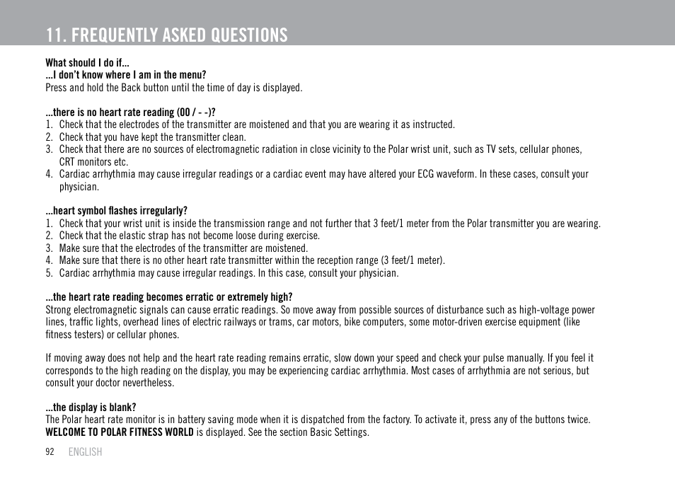 Frequently asked questions | POLAR F55 User Manual | Page 90 / 98