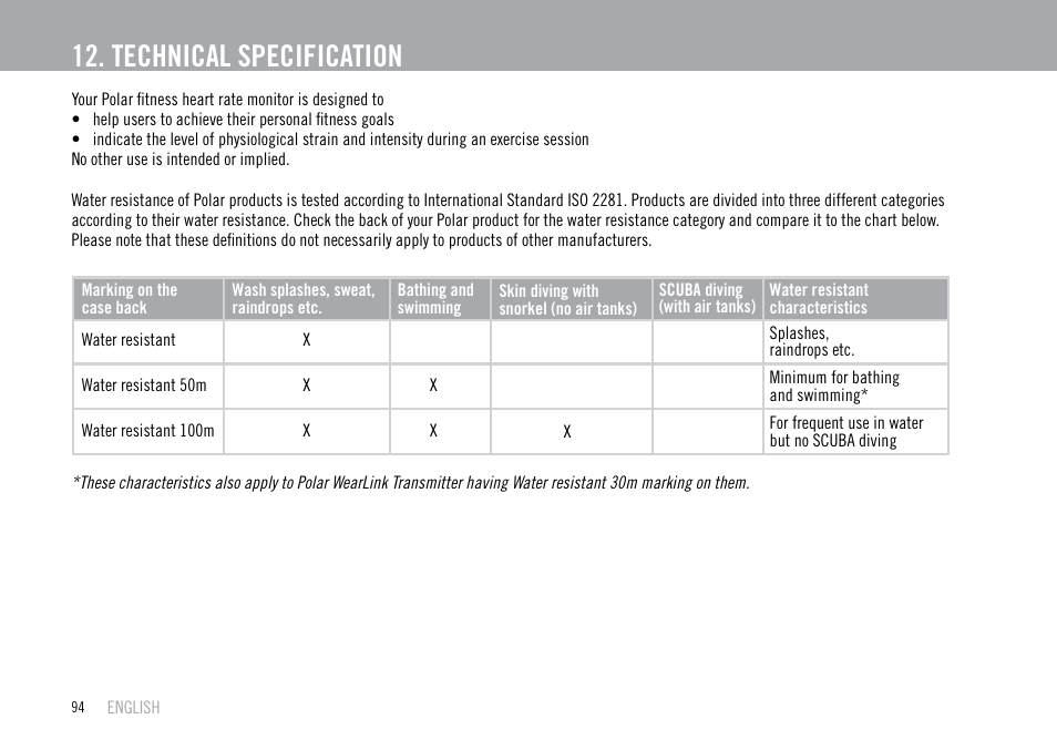 Technical specification | POLAR F55 User Manual | Page 92 / 98