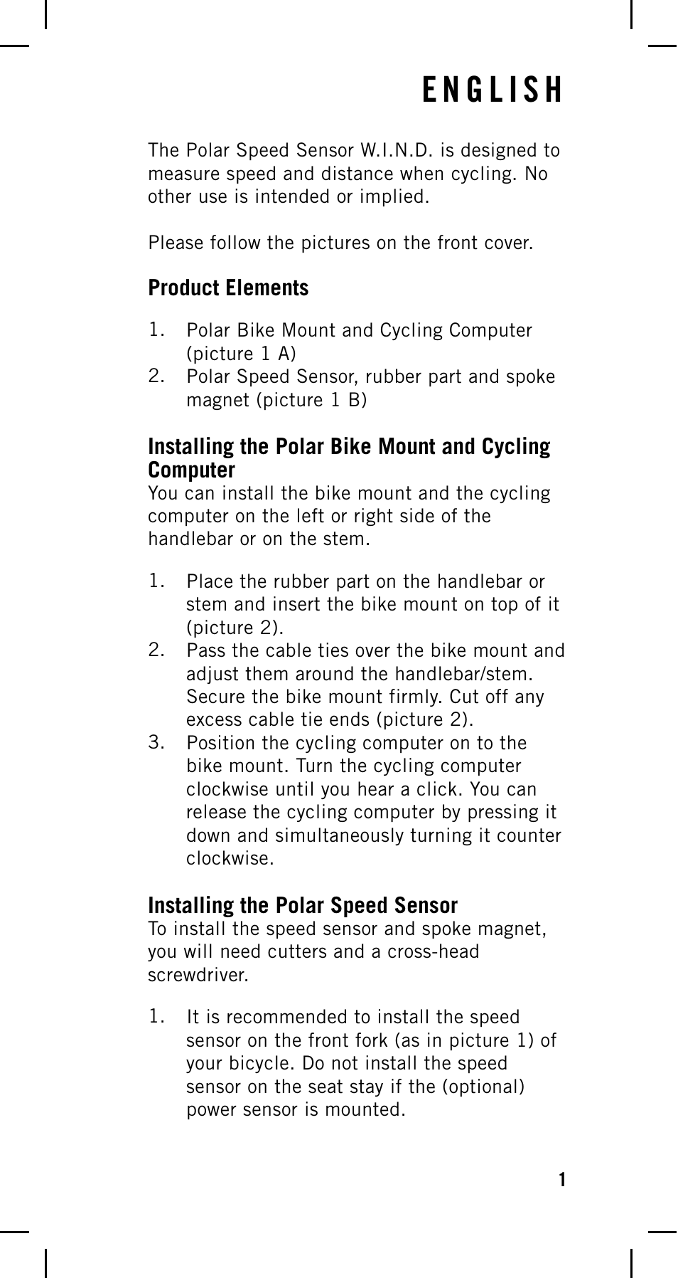 POLAR Cycling Computer User Manual | 8 pages