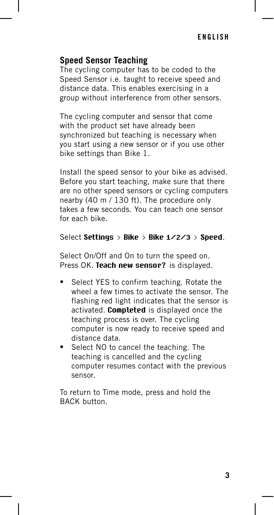 Speed sensor teaching | POLAR Cycling Computer User Manual | Page 3 / 8