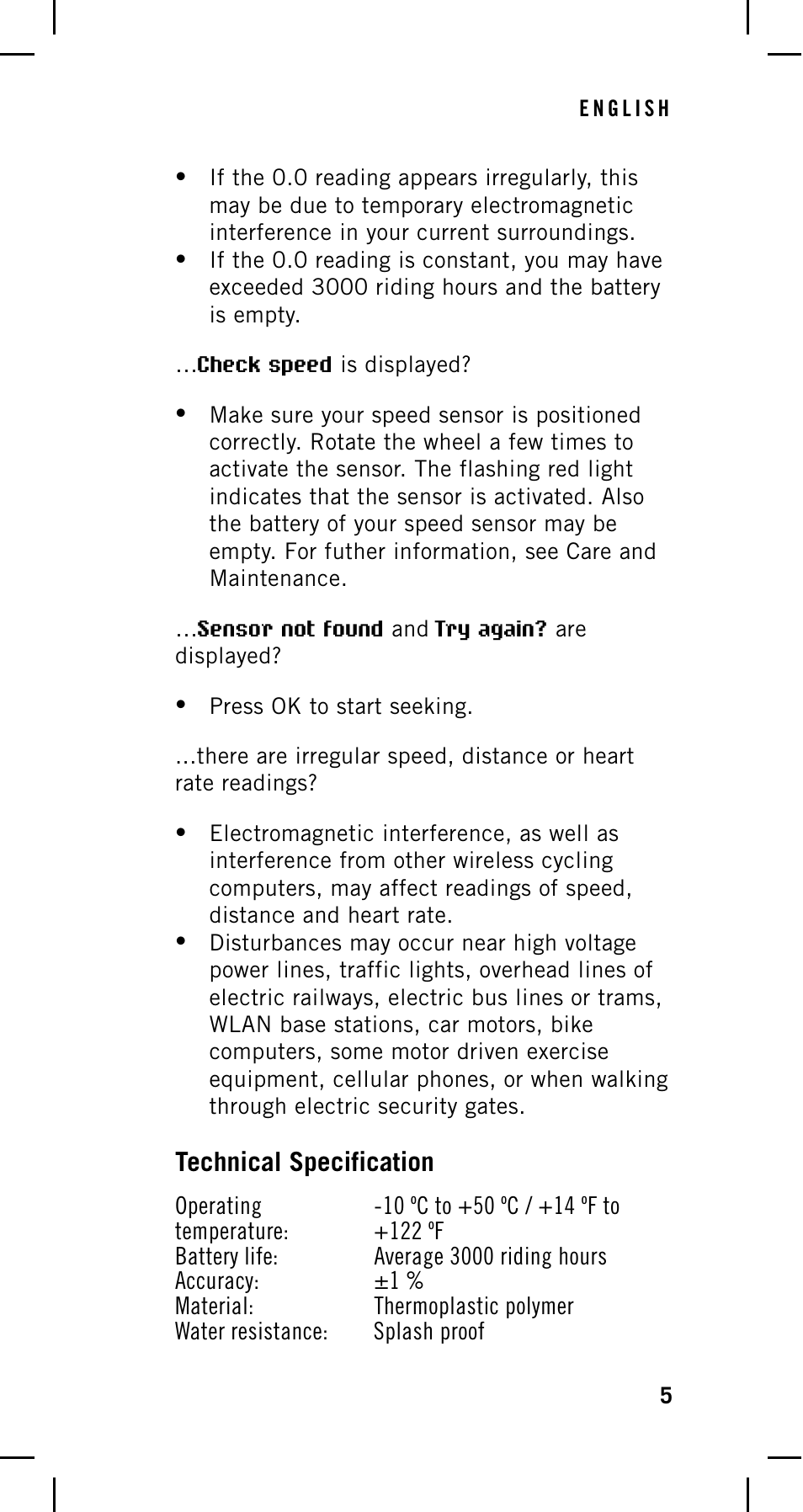 Technical specification | POLAR Cycling Computer User Manual | Page 5 / 8