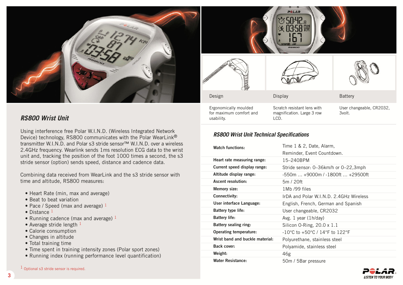 Rs800 wrist unit | POLAR RS 800 SD User Manual | Page 3 / 17