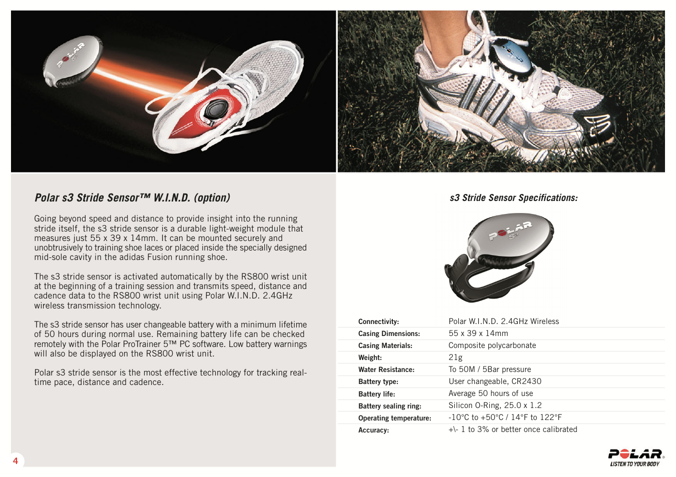 Polar s3 stride sensor™ w.i.n.d. (option) | POLAR RS 800 SD User Manual | Page 4 / 17