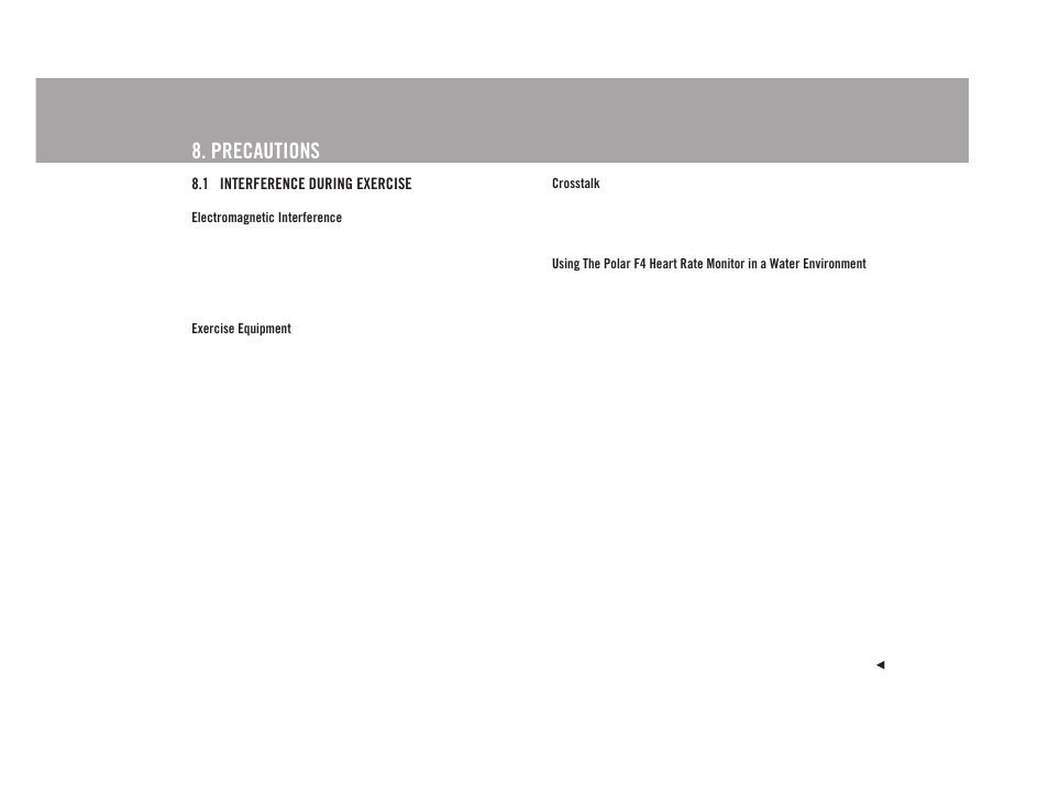 Precautions | POLAR F4TM User Manual | Page 21 / 26