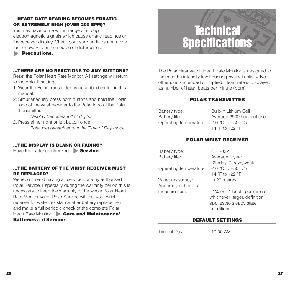 Technical specifications | POLAR HEARTWATCH User Manual | Page 14 / 17