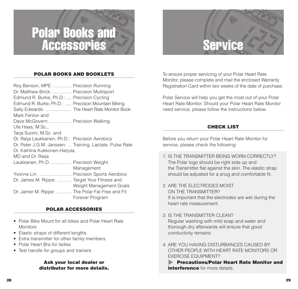 Service, Polar books and accessories | POLAR HEARTWATCH User Manual | Page 15 / 17