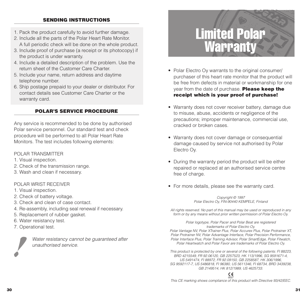 Limited polar warranty | POLAR HEARTWATCH User Manual | Page 16 / 17