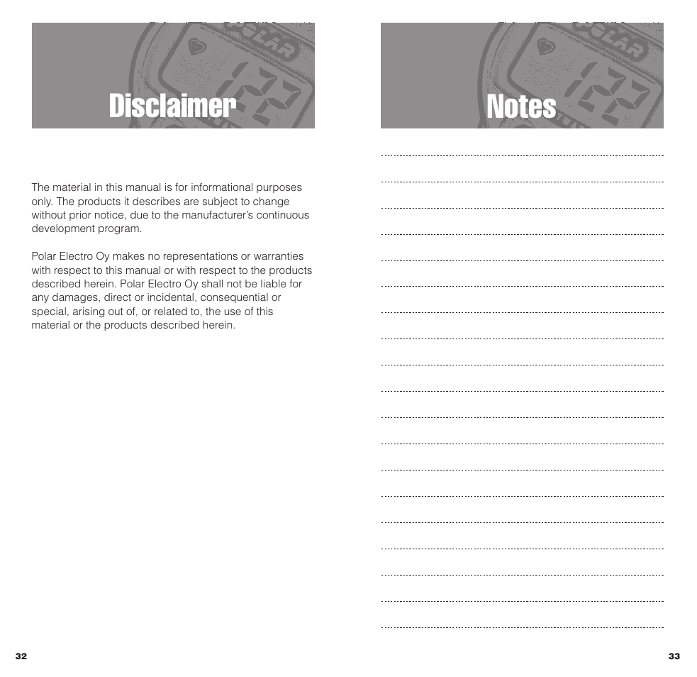 Disclaimer | POLAR HEARTWATCH User Manual | Page 17 / 17