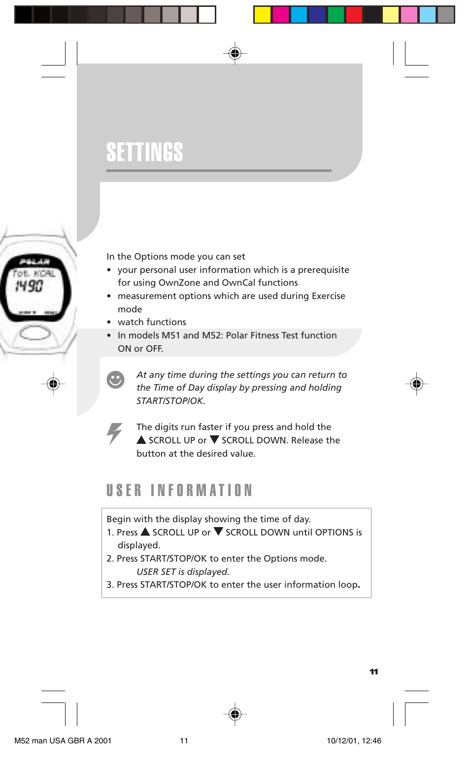 Settings | POLAR M21 User Manual | Page 10 / 59