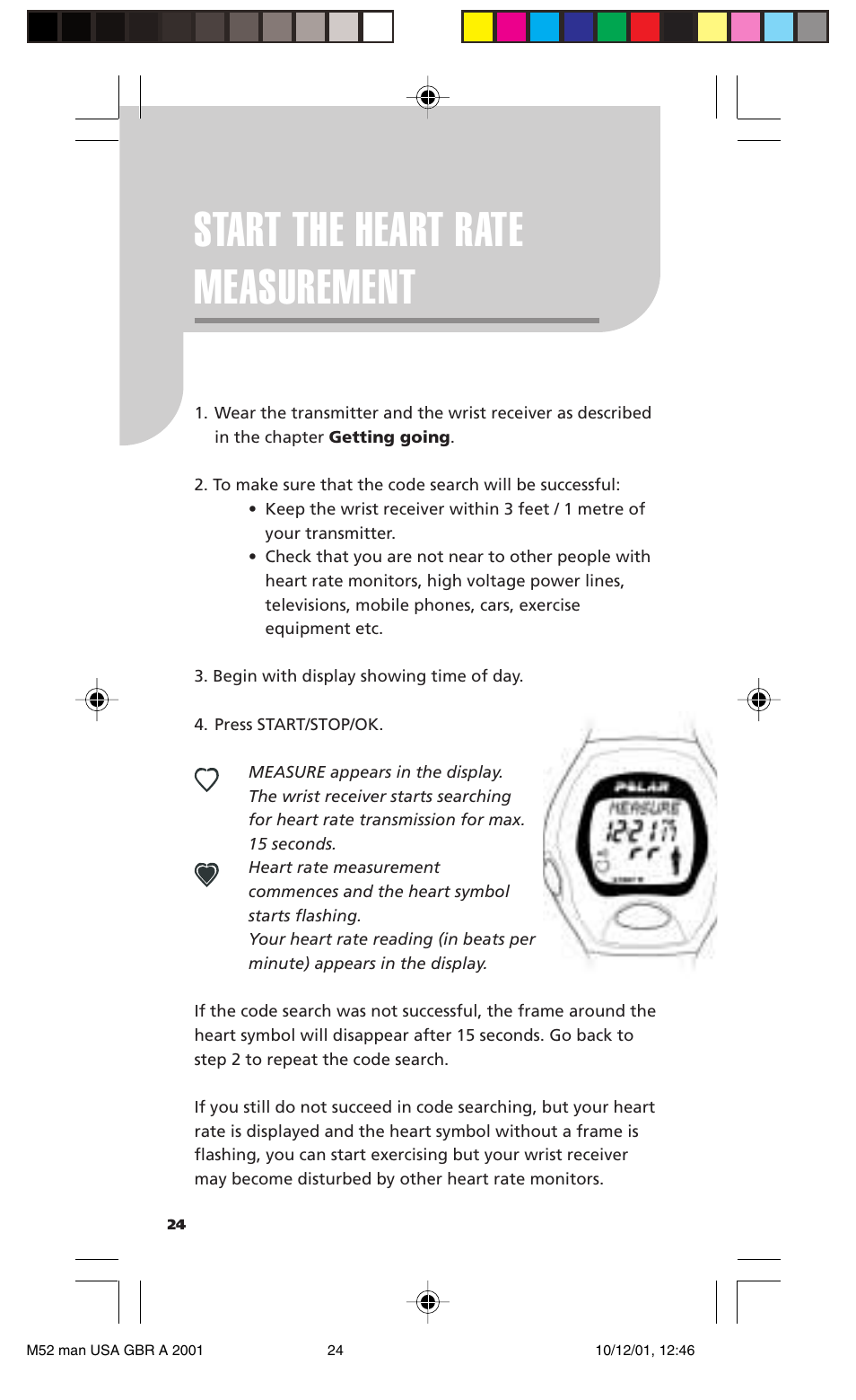 Start the heart rate measurement | POLAR M21 User Manual | Page 23 / 59