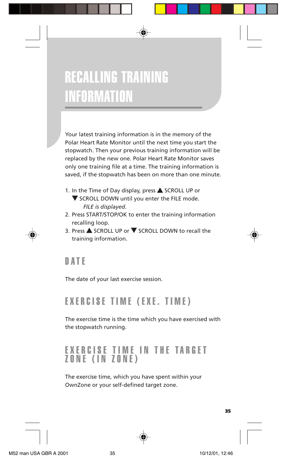 Recalling training information, D a t e | POLAR M21 User Manual | Page 34 / 59