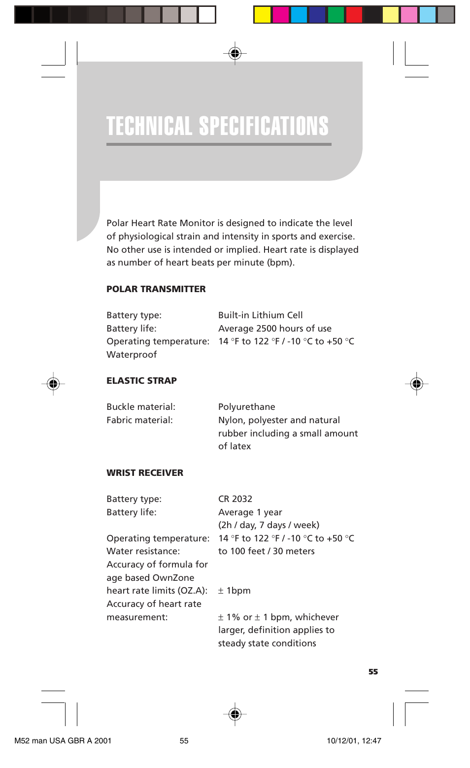 Technical specifications | POLAR M21 User Manual | Page 54 / 59