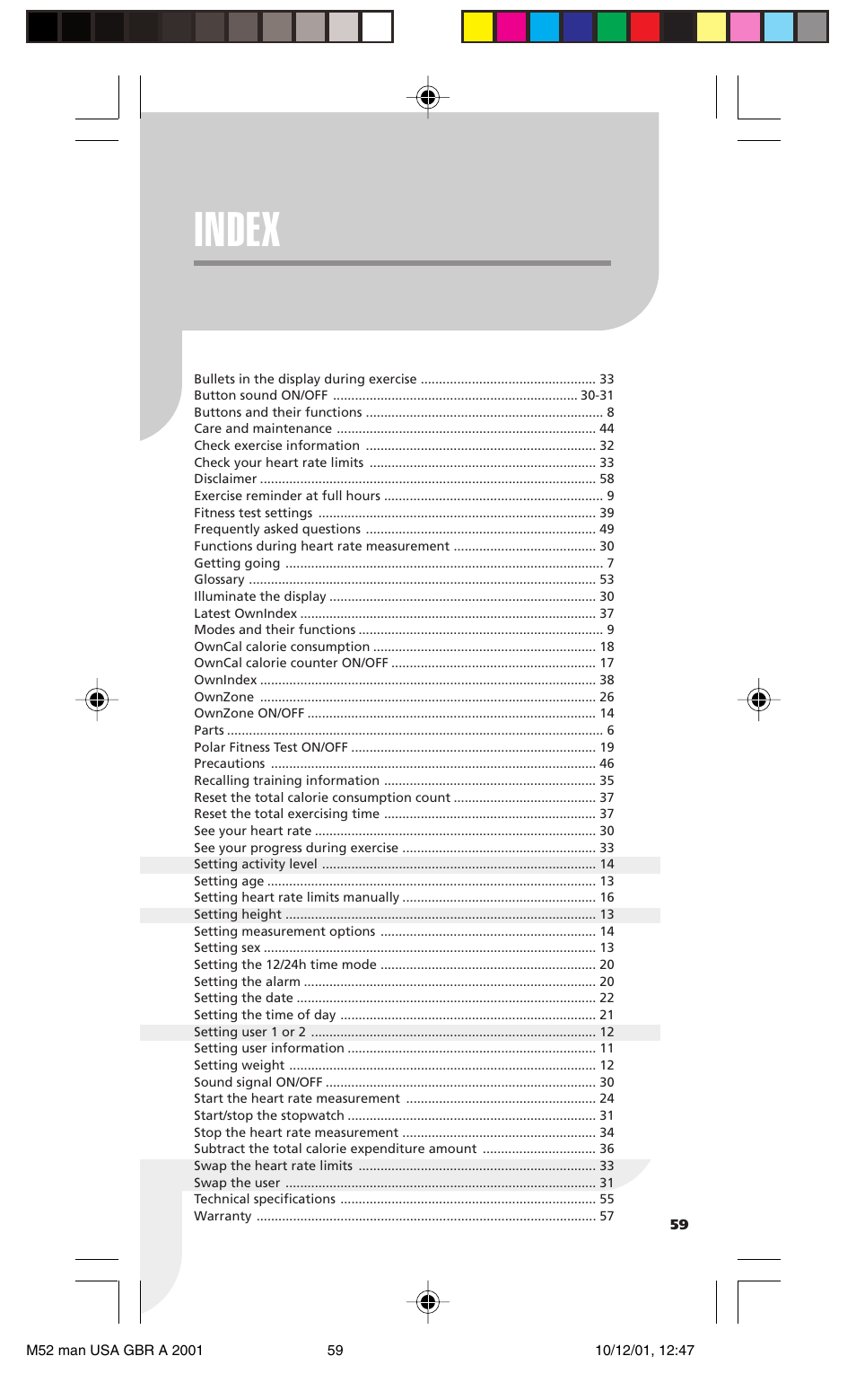 Index | POLAR M21 User Manual | Page 58 / 59