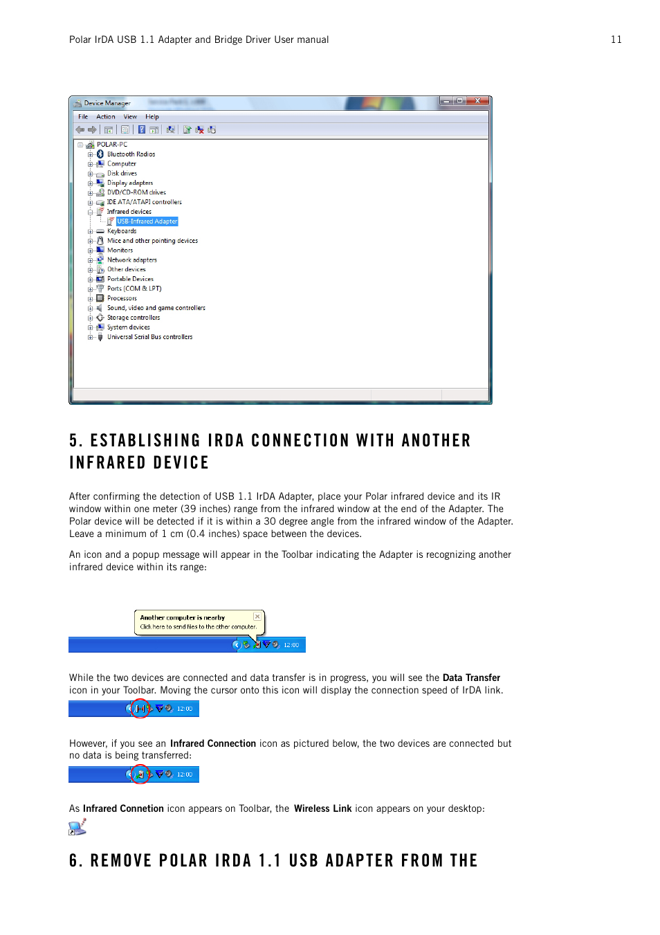 POLAR Adapter and Bridge Driver IrDA USB 1.1 User Manual | Page 11 / 17