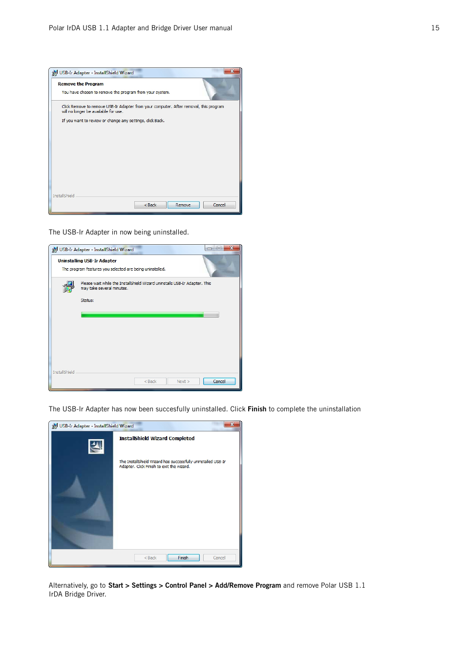 POLAR Adapter and Bridge Driver IrDA USB 1.1 User Manual | Page 15 / 17