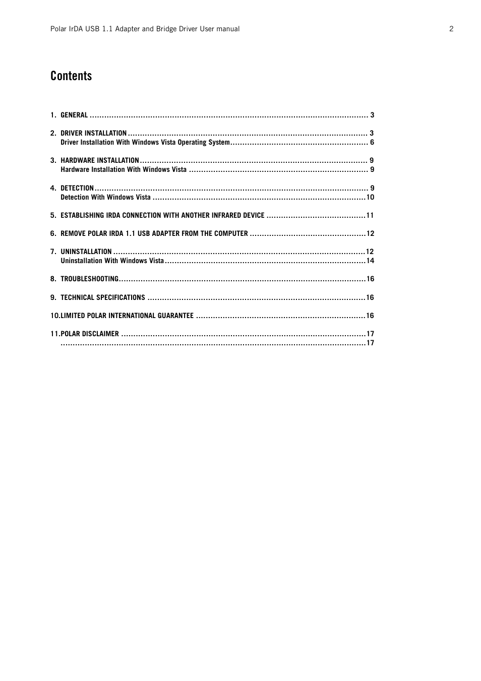 POLAR Adapter and Bridge Driver IrDA USB 1.1 User Manual | Page 2 / 17